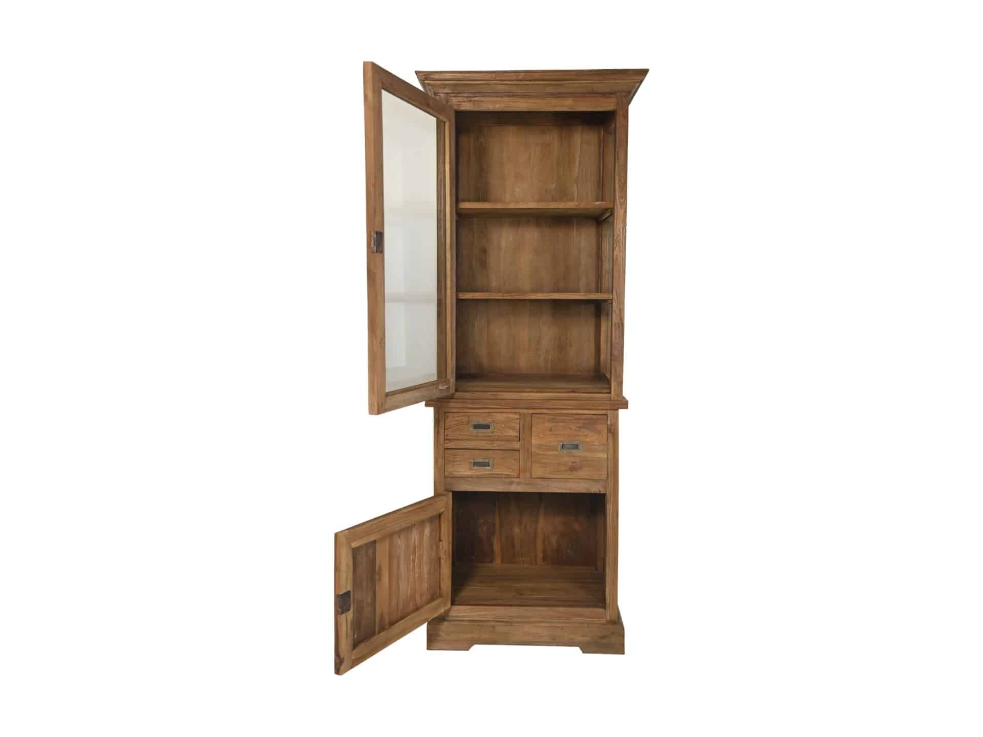 Hsm Collection Vitrinekast 2 Deur 3 La 72x46x193 Naturel Teak Glas